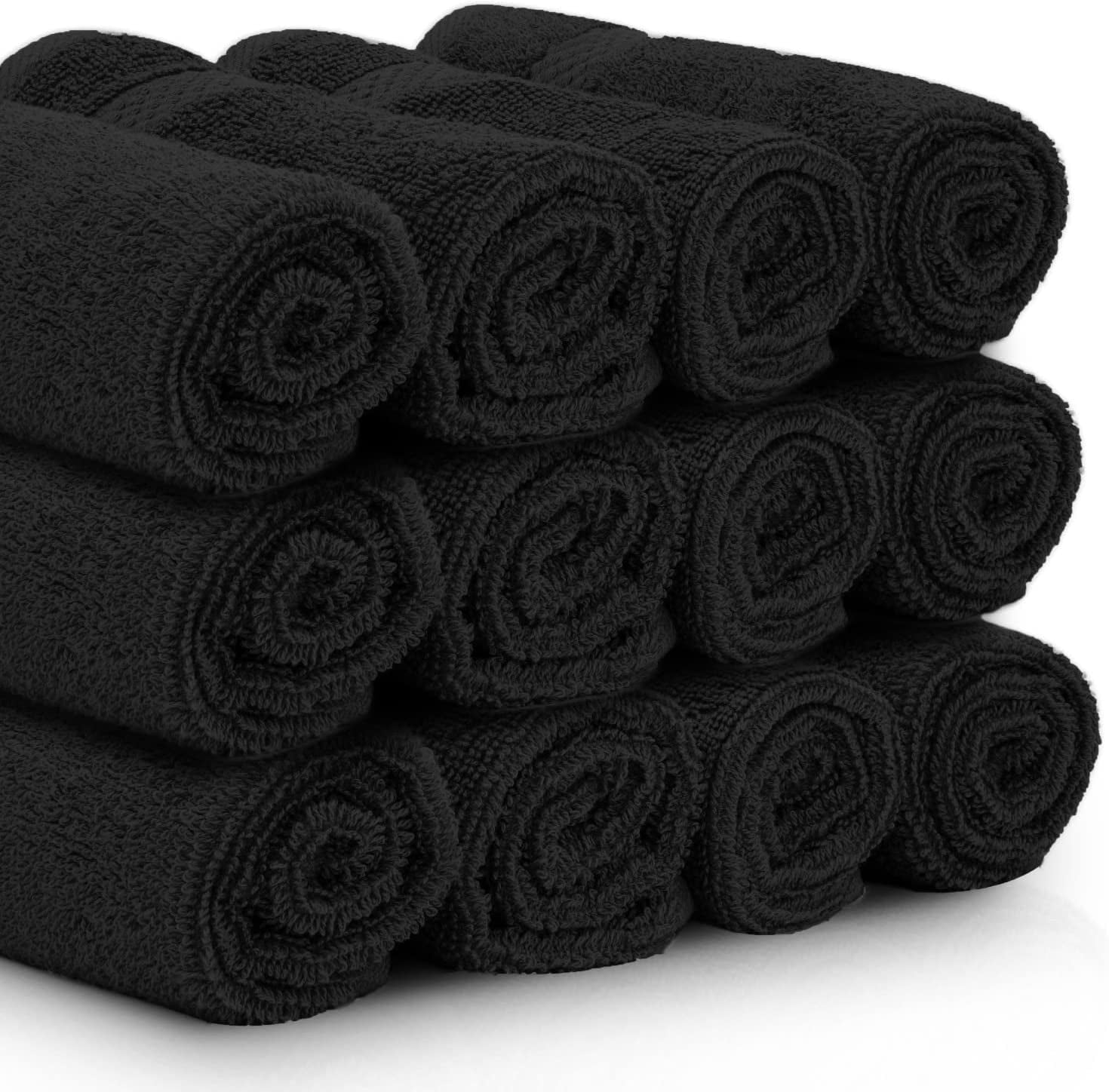 Luxury Cotton Washcloths Set of 12 - Premium Quality Black Face Towels for Spa and Bathroom Use