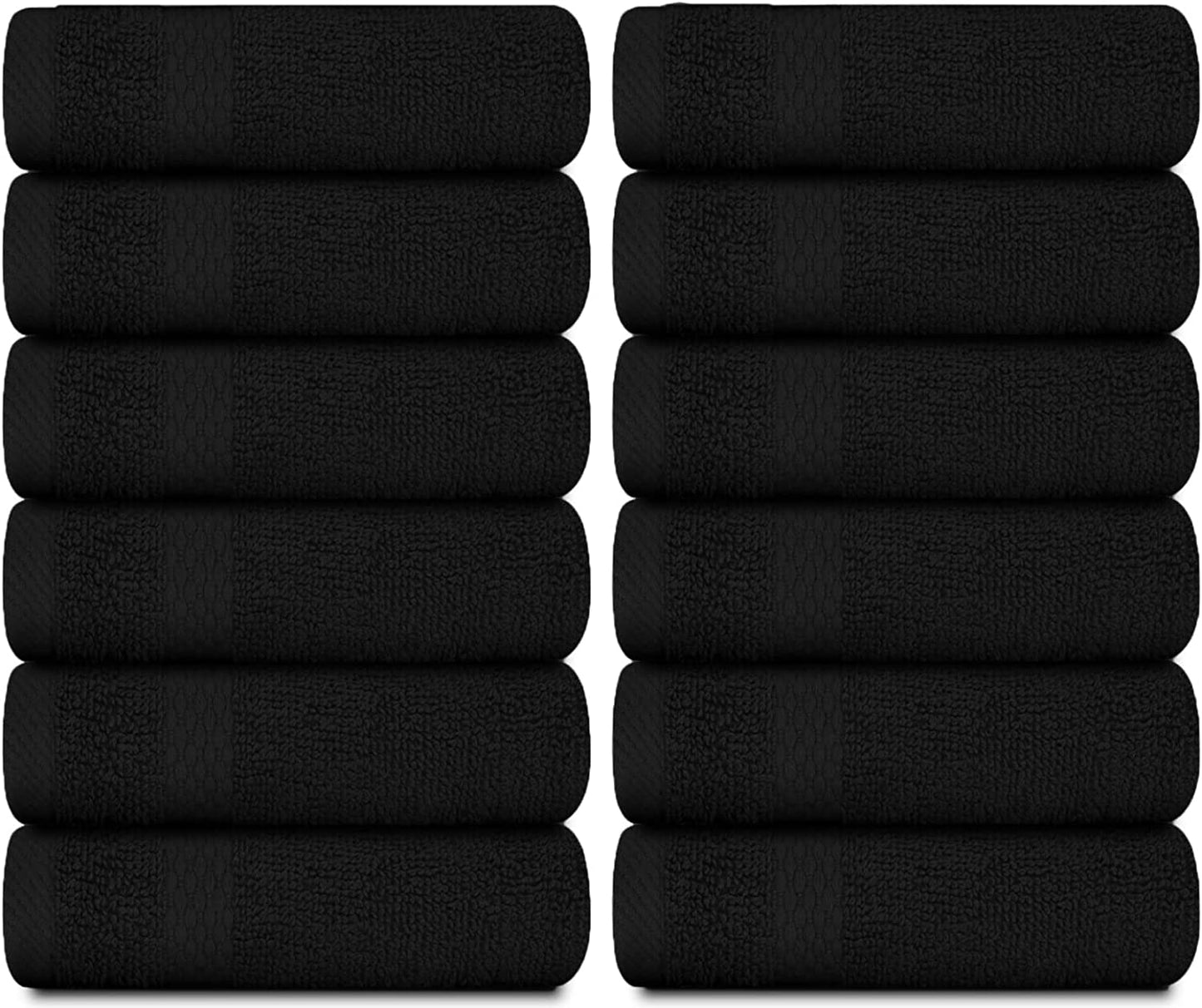 Luxury Cotton Washcloths Set of 12 - Premium Quality Black Face Towels for Spa and Bathroom Use